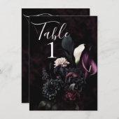 Dark Moody Romantic Floral Wedding Tischnummer (Vorne/Hinten)