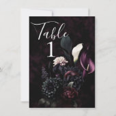 Dark Moody Romantic Floral Wedding Tischnummer (Rückseite)