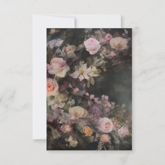 Dark Moody Romantic Floral Wedeption RSVP Karte (Rückseite)