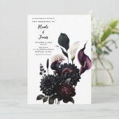 Dark Moody Romantic Floral White Wedding Einladung (Stehend Vorderseite)