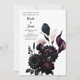 Dark Moody Romantic Floral White Wedding Einladung