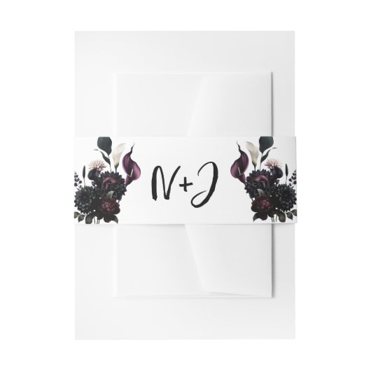 Dark Moody Romantic Floral White Wedding Einladungsbanderole (Vorderseite Beispiel)
