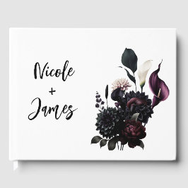 Dark Moody Romantic Floral White Wedding Gästebuch