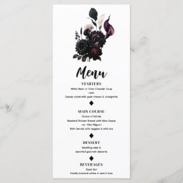Dark Moody Romantic Floral White Wedding Menu Menükarte