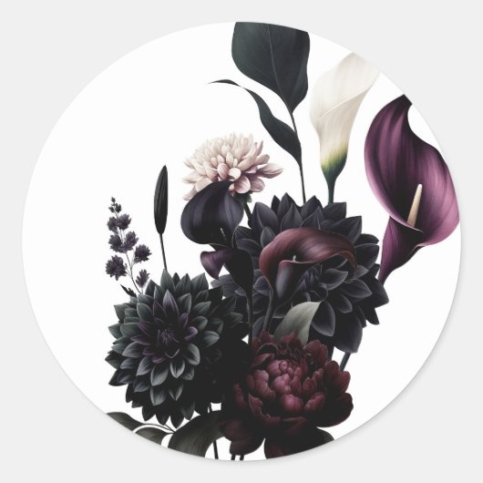 Dark Moody Romantic Floral White Wedding Runder Aufkleber (Vorderseite)