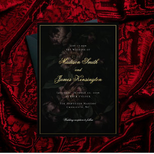 Dark Moody Romantic Gothic Blume Gold Wedding Folieneinladung