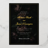 Dark Moody Romantic Gothic Blume Gold Wedding Folieneinladung (Vorderseite)