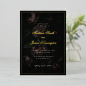 Dark Moody Romantic Gothic Blume Gold Wedding Folieneinladung (Stehend vorne)