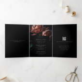 Dark Moody Romantic Gothic Flowers Wedding Dreifach Gefaltete Einladung (Innenseite)