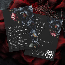 Dark Moody Romantic Peony Gothic Wedding QR Code Einladung