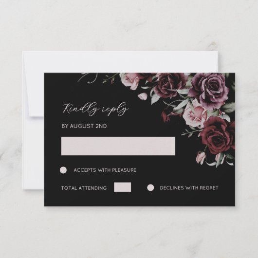 Dark Moody Romantic Watercolor Roses RSVP Karte (Vorderseite)