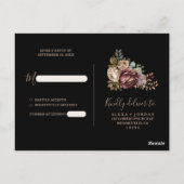 Dark Moody Rose Fall Winter Floral Wedding Rsvp Postkarte (Rückseite)