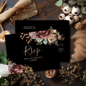 Dark Moody Rose Fall Winter Floral Wedding Rsvp Postkarte