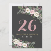 Dark Moody Rose Pink Floral Wedding Tischnummer (Rückseite)