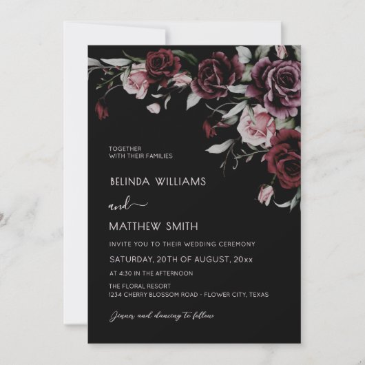 Dark Moody Roses Black Background | Photo Wedding Einladung (Vorderseite)