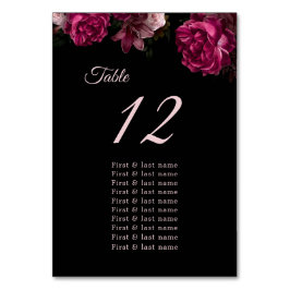  Dark Moody Roses Floral Wedding Seating Chart Tischnummer