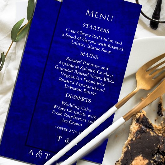 Dark Moody Royal Blue mit Scratches Menu Einladung