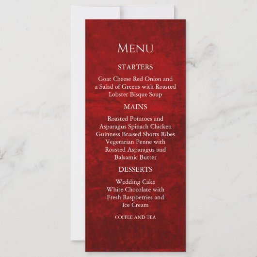 Dark Moody Royal Red mit Scratches Menu Einladung (Vorderseite)