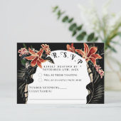 Dark Moody RSVP Card Botanische Vintage Wedding (Stehend Vorderseite)