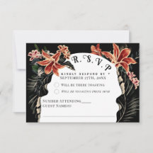 Dark Moody RSVP Card Botanische Vintage Wedding