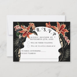 Dark Moody RSVP Card Botanische Vintage Wedding Karte