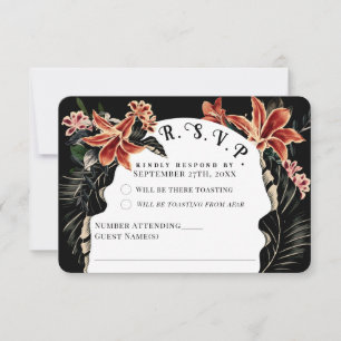 Dark Moody RSVP Card Botanische Vintage Wedding Karte