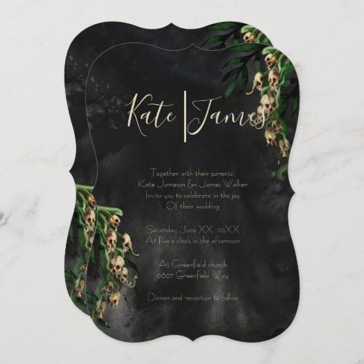 Dark & Moody Snapdragon Skulls Hochzeit Einladung (Vorne/Hinten)