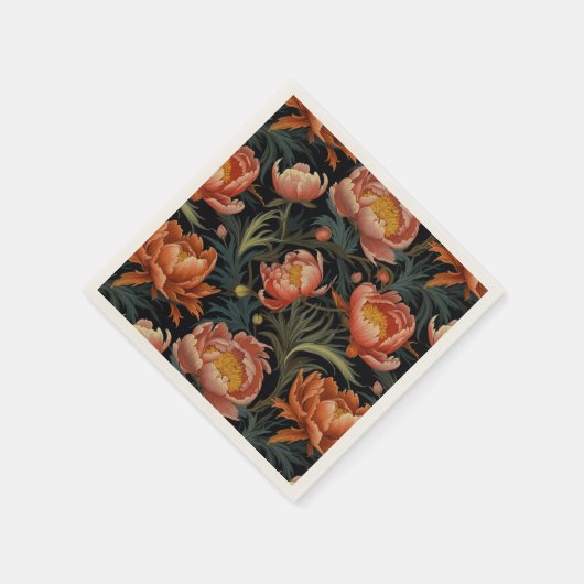 Dark & Moody Vibranly Orange Peony Blume Serviette (Ecke)