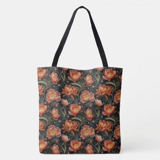 Dark & Moody Vibranly Orange Peony Blume Tasche (Rückseite)