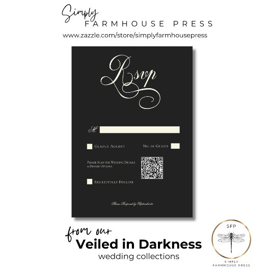 Dark Moody Viktorianisch Moon & Sun Wedding QR Cod RSVP Karte