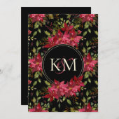 Dark Moody Wedding Claret Red Poinsettia Monogram Einladung (Vorne/Hinten)