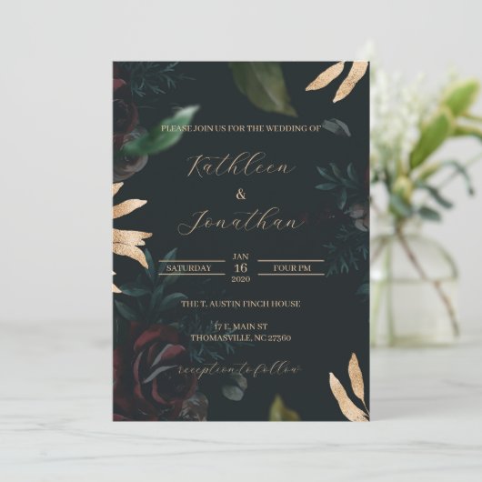 Dark Moody Wedding Einladung Black Wedding Einladu (Stehend Vorderseite)