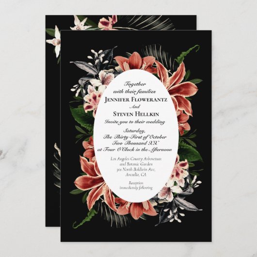 Dark Moody Wedding Einladung QR Code botanisch (Vorne/Hinten)