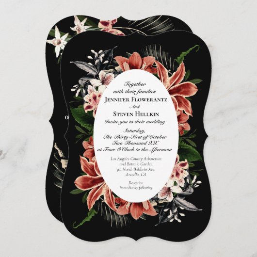 Dark Moody Wedding Einladung QR Code botanisch (Vorne/Hinten)