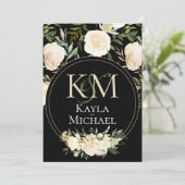 Dark Moody Wedding Monogram White Rose Einladung (Stehend Vorderseite)