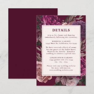 Dark Moody Winter Burgundy & Maroon Floral Wedding Begleitkarte