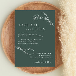 Dark Moss Emerald Green Modern Stenciled Botanic Einladung