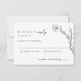 Dark Moss Emerald Green Modern Stenciled Botanic RSVP Karte