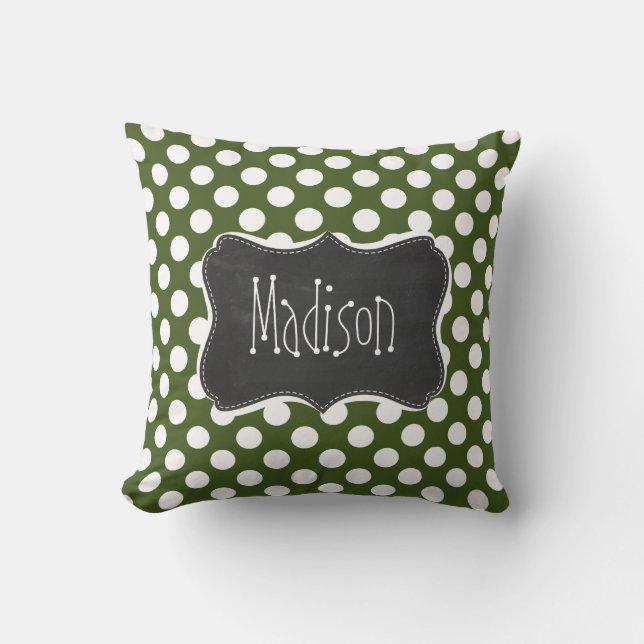 Dark Moss Green Polka Dots Kissen (Vorderseite)