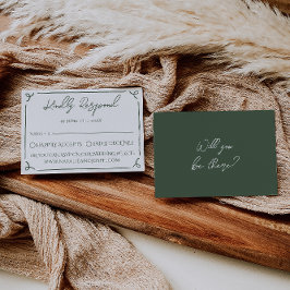 Dark Moss Green Whimsical Boho Modern Wedding  RSVP Karte