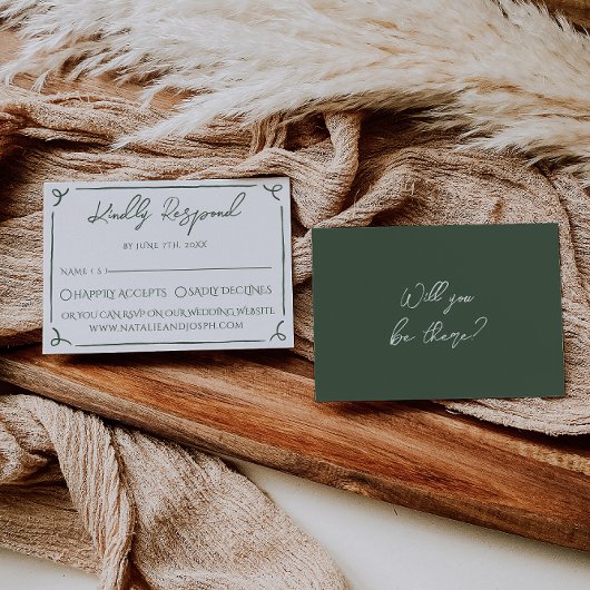 Dark Moss Green Whimsical Boho Modern Wedding  RSVP Karte
