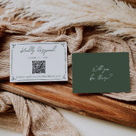 Dark Moss Green Whimsical Boho QR Code Wedding  RSVP Karte
