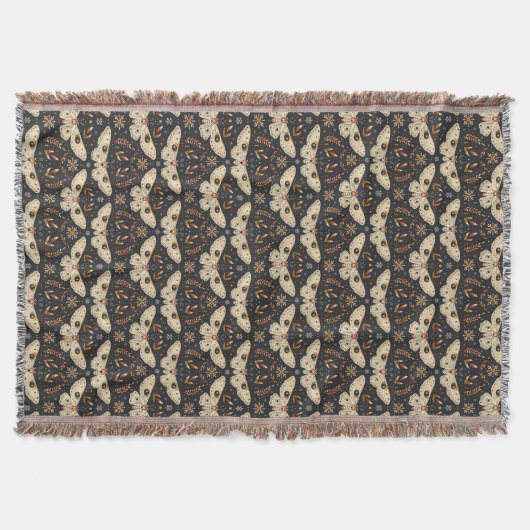Dark Moth Witchy Boho Botanisches Muster Decke (Vorderseite)