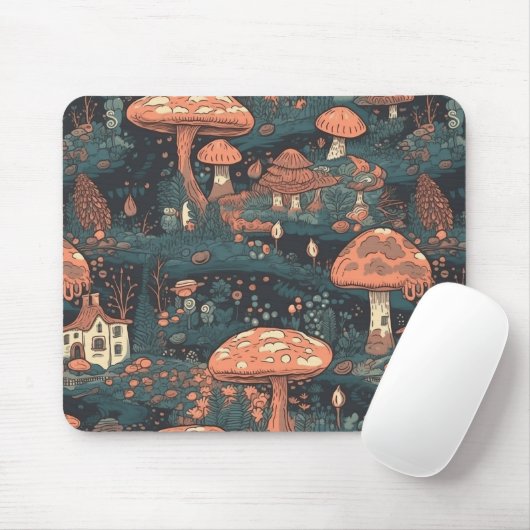 Dark Mushroom Forest Village Mouse Pad Mousepad (Mit Mouse)