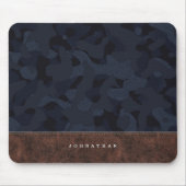 Dark Navy Blue Camouflage Pattern & Leder Mousepad (Vorne)