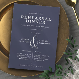 Dark Navy Blue   Elegantes klassisches Abendessen  Einladung