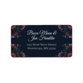 Dark Navy Blue Floral Elegant Wedding Maroon Mauve Adressaufkleber (Vorne)