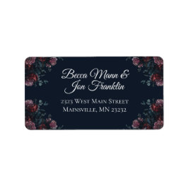 Dark Navy Blue Floral Elegant Wedding Maroon Mauve Adressaufkleber