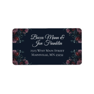Dark Navy Blue Floral Elegant Wedding Maroon Mauve Adressaufkleber