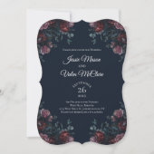 Dark Navy Blue Floral Elegant Wedding Maroon Mauve Einladung (Vorderseite)